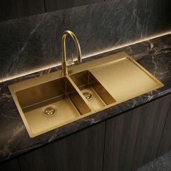 pure-sink-exclusivo-gold-1-5-sink-with-draining-board-100x52-cm